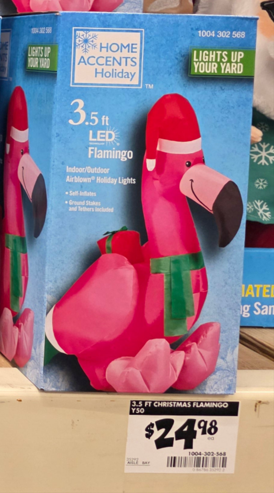 3.5 ft. H x 1.6 ft. W LED Airblown Holiday Lights Christmas Flamingo with Santa Hat Inflatable