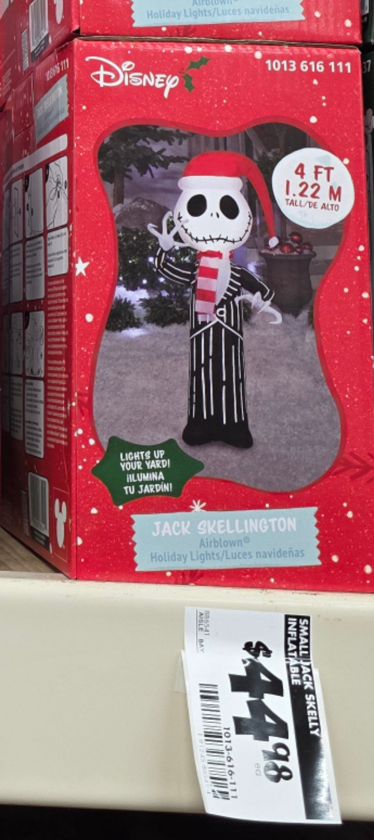4 ft. LED Jack Skellington with Santa Hat and Red and White Scarf