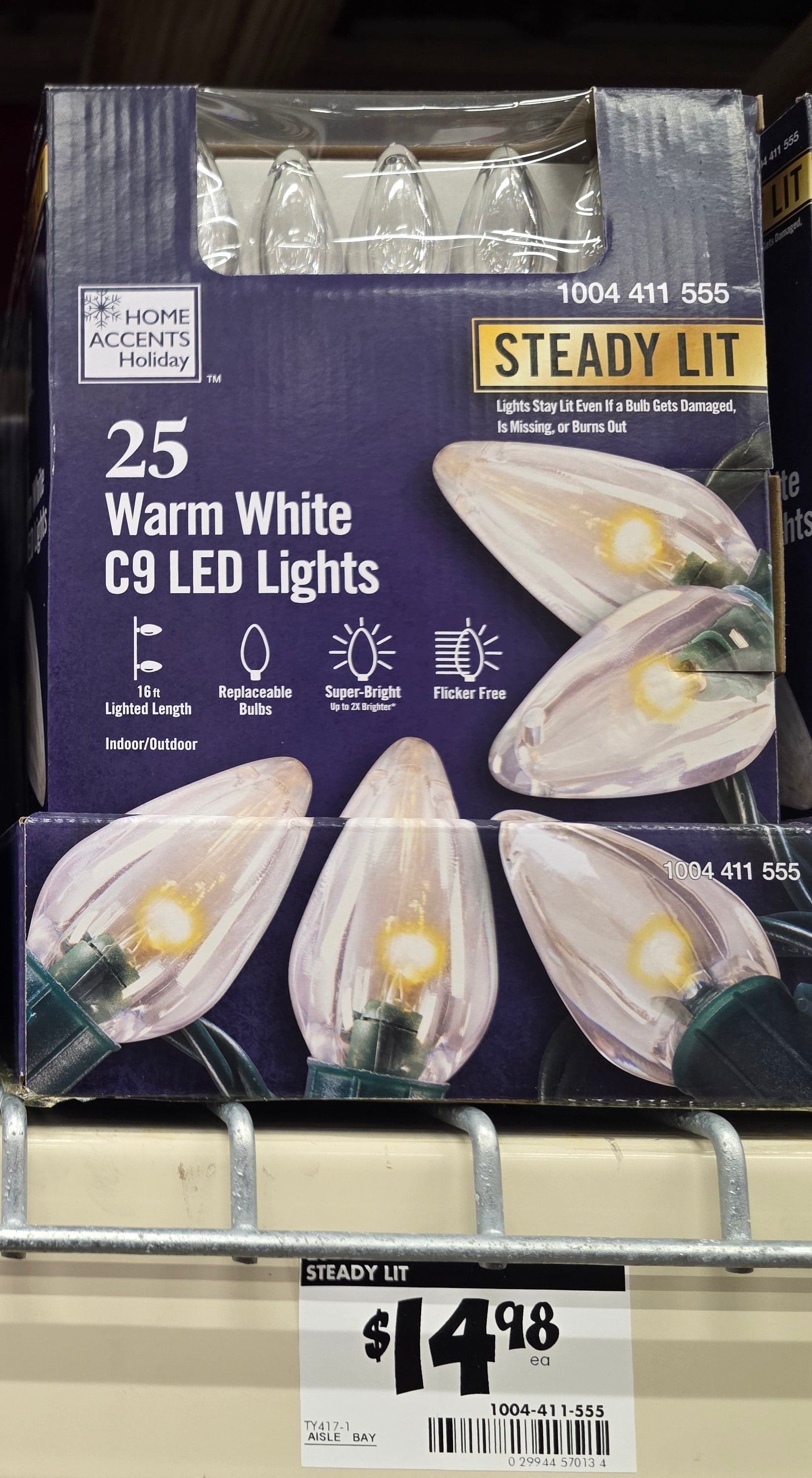 25 Warm White Steady Lit Super Bright C9 LED String Lights