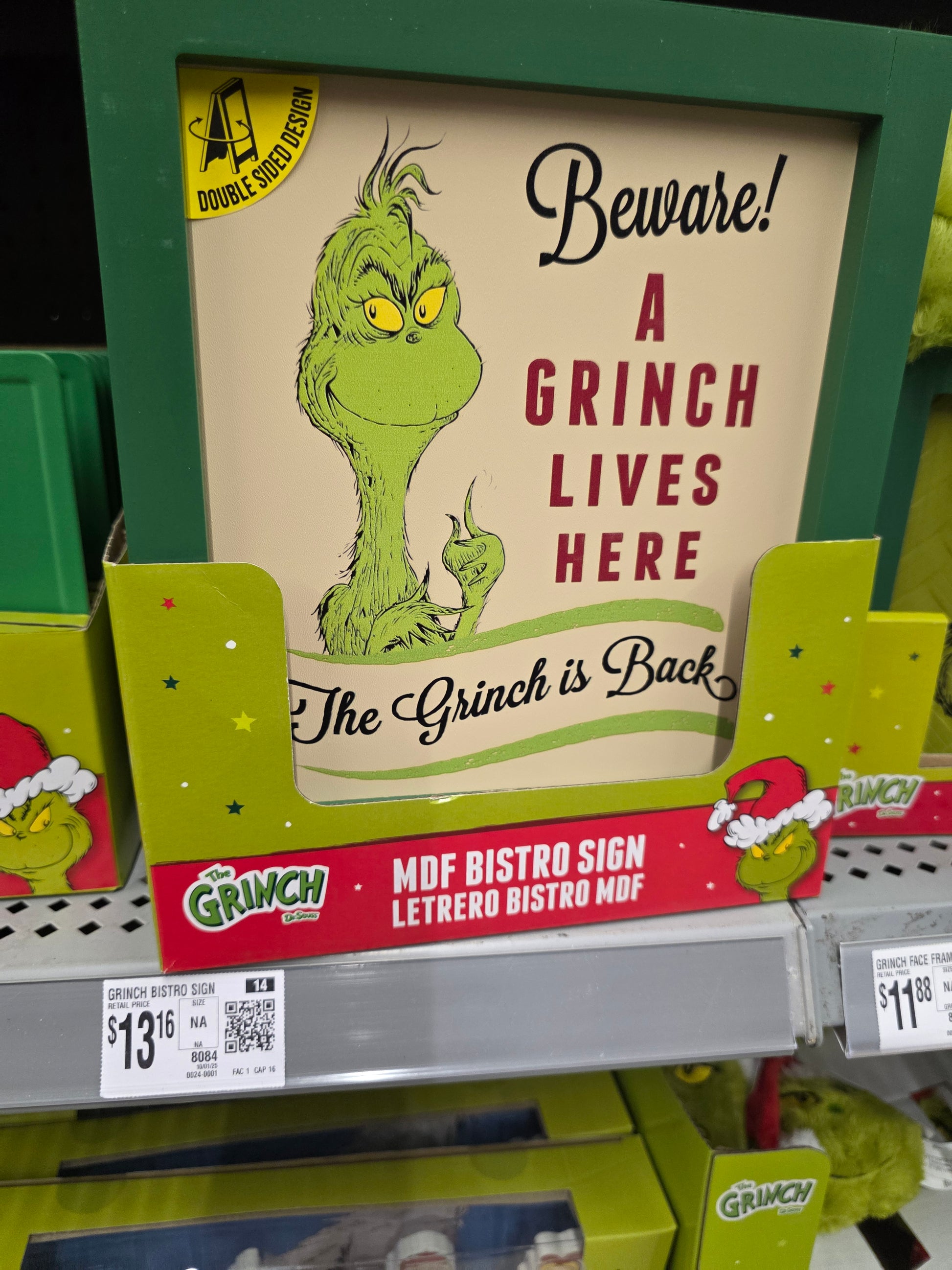 Grinch Tabletop Double Sided Bistro Sign