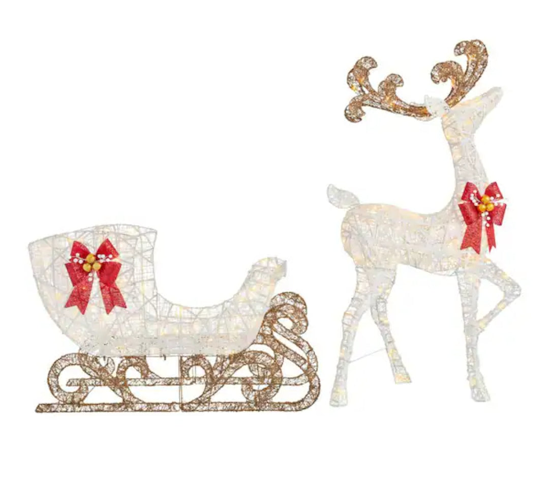 5 ft. Polar Wishes LED Reindeer with Sleigh Holiday Yard Decoration