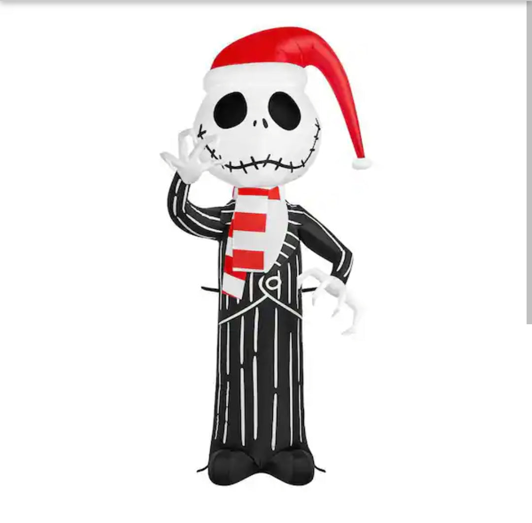 4 ft. LED Jack Skellington with Santa Hat and Red and White Scarf