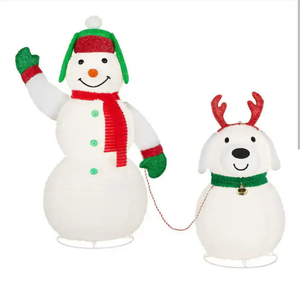 2-Piece Yuletide Lane LED Snowman and Dog Holiday