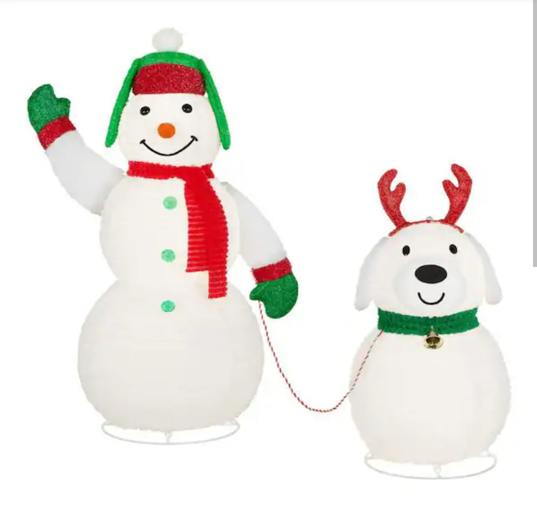 2-Piece Yuletide Lane LED Snowman and Dog Holiday