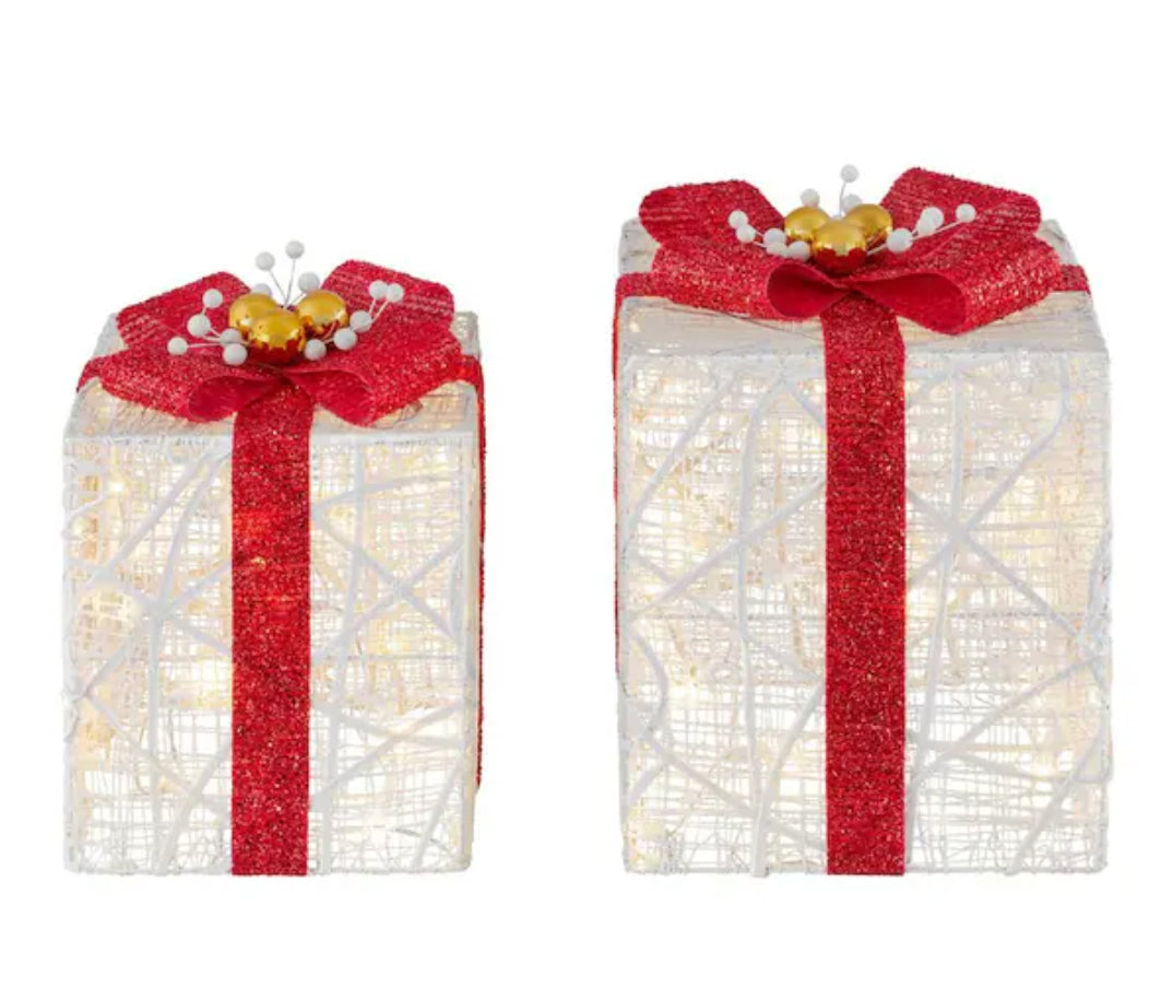 2-Piece Polar Wishes LED Gift Boxes Holiday Yard Decoration