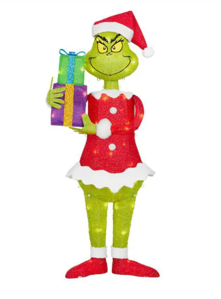 Dr. Seuss's The Grinch Lighted Tinsel Yard Sculpture Holiday Yard Decoration