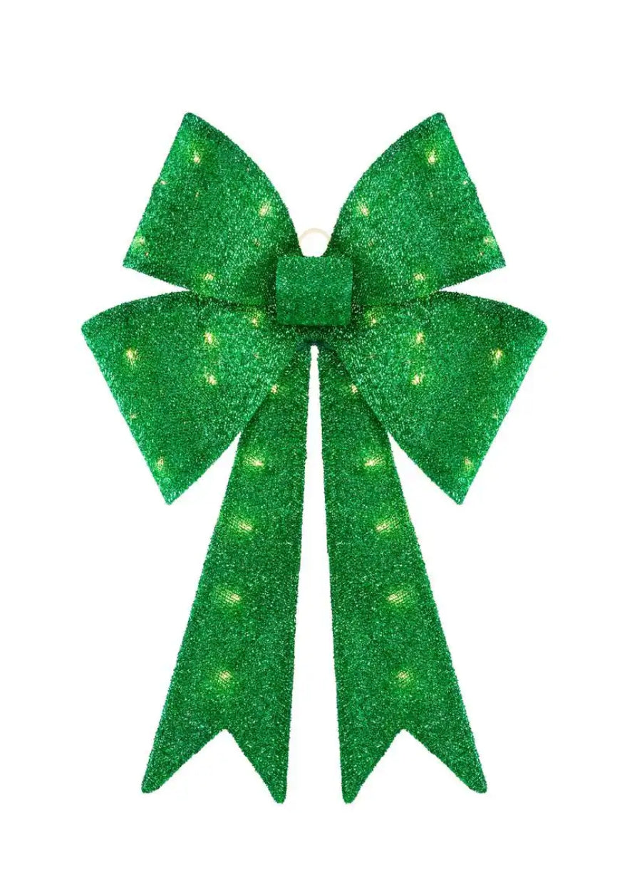 24 in. Yuletide Lane LED Red Tinsel Bow Holiday Yard Decoration