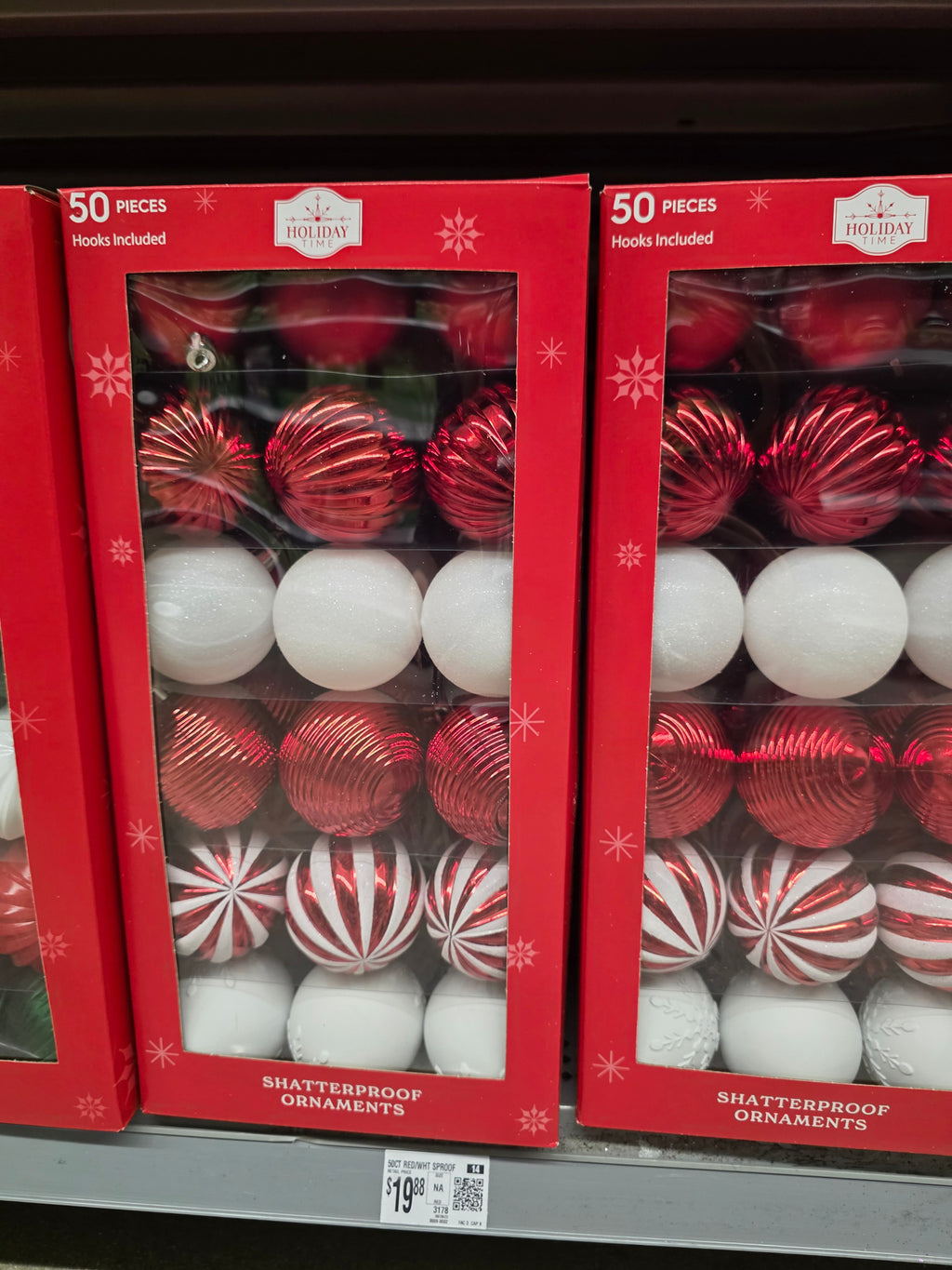 50-Count Red and White Shatterproof Christmas Ornaments