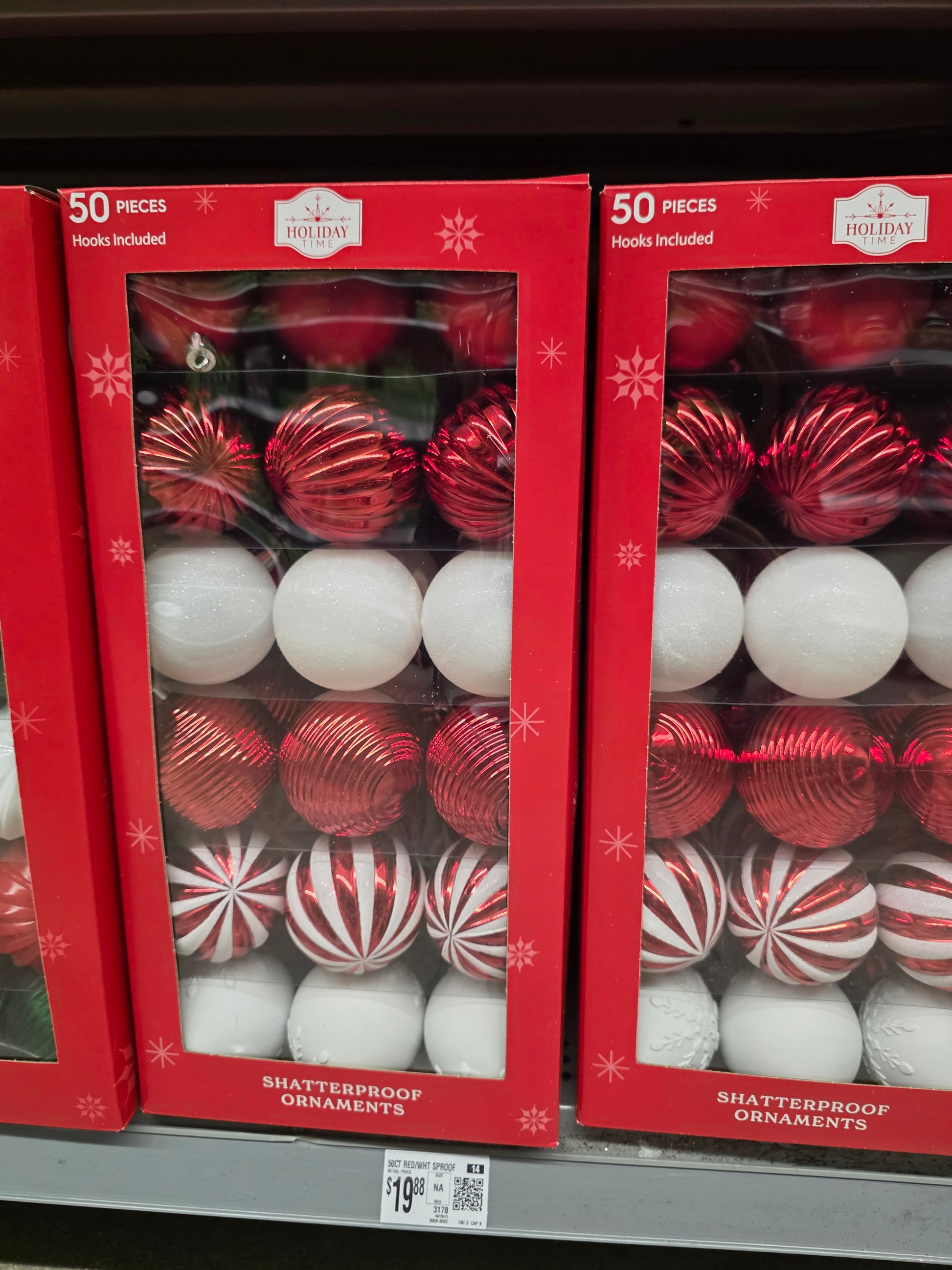 50-Count Red and White Shatterproof Christmas Ornaments
