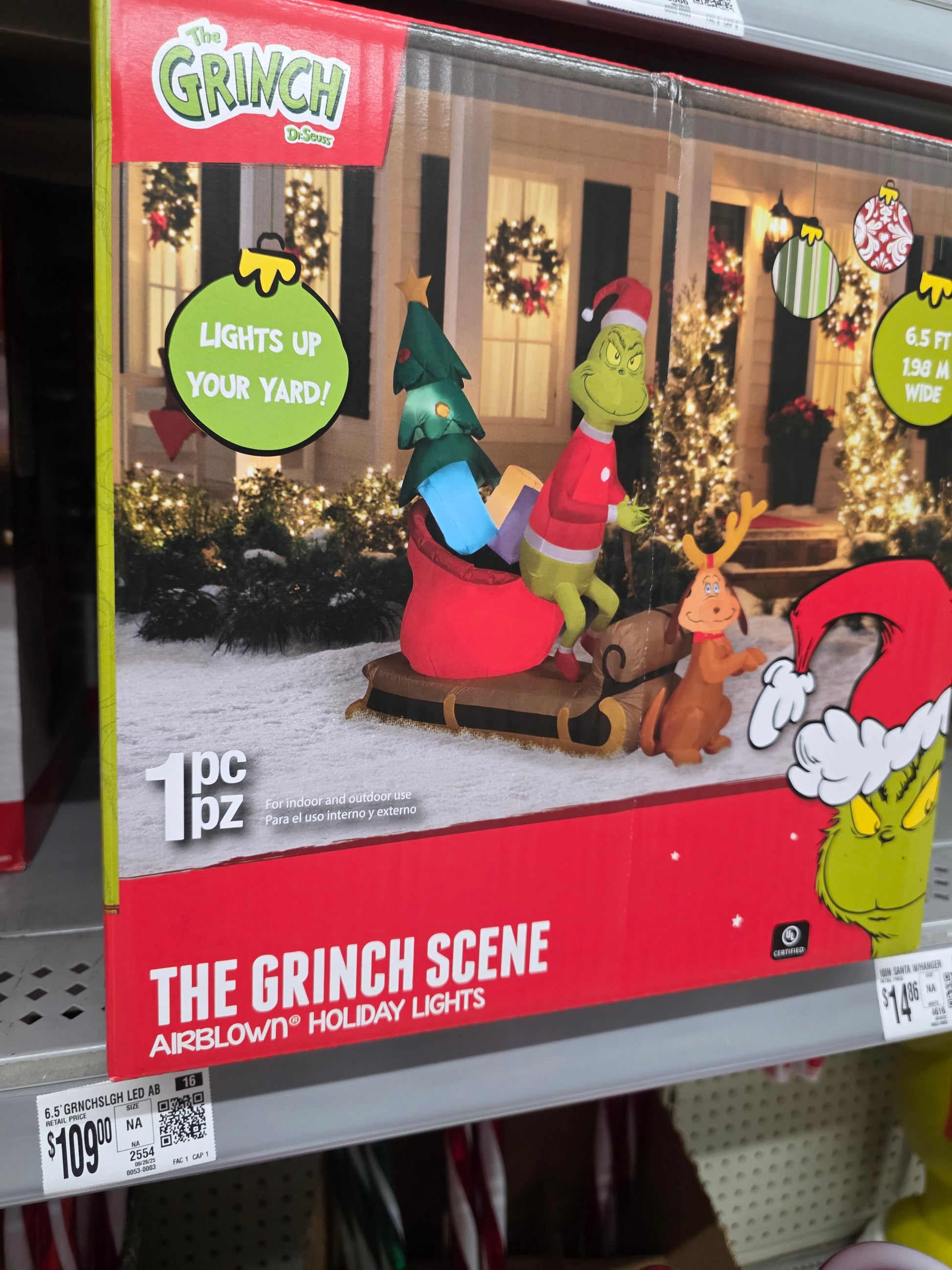 6.5 ft Grinch & Max Sleigh Christmas Airblown Yard Inflatable, Multicolor, by Dr. Seuss