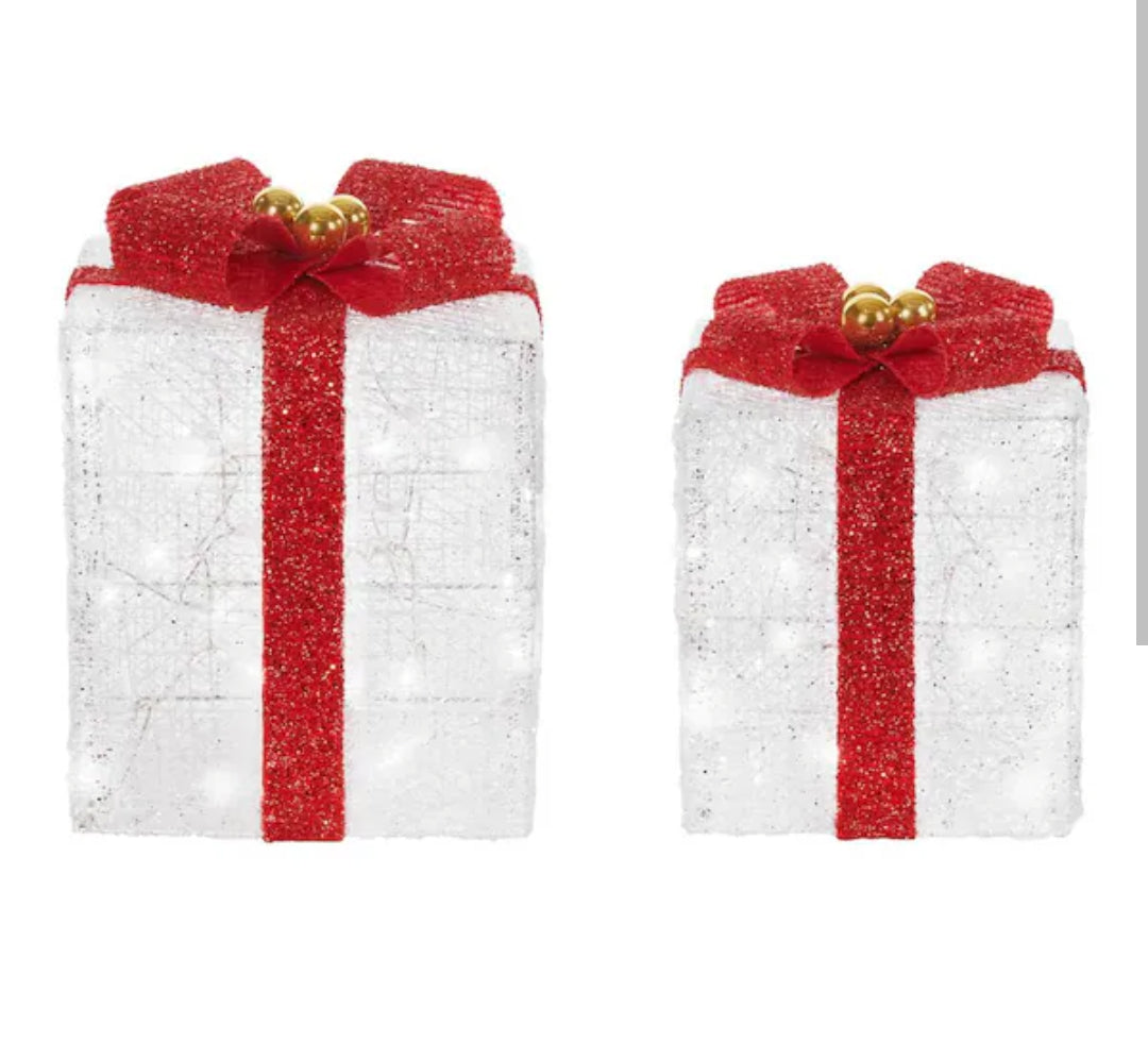 2-Piece Icicle Shimmer Twinkling LED Gift Boxes Holiday Yard Decoration