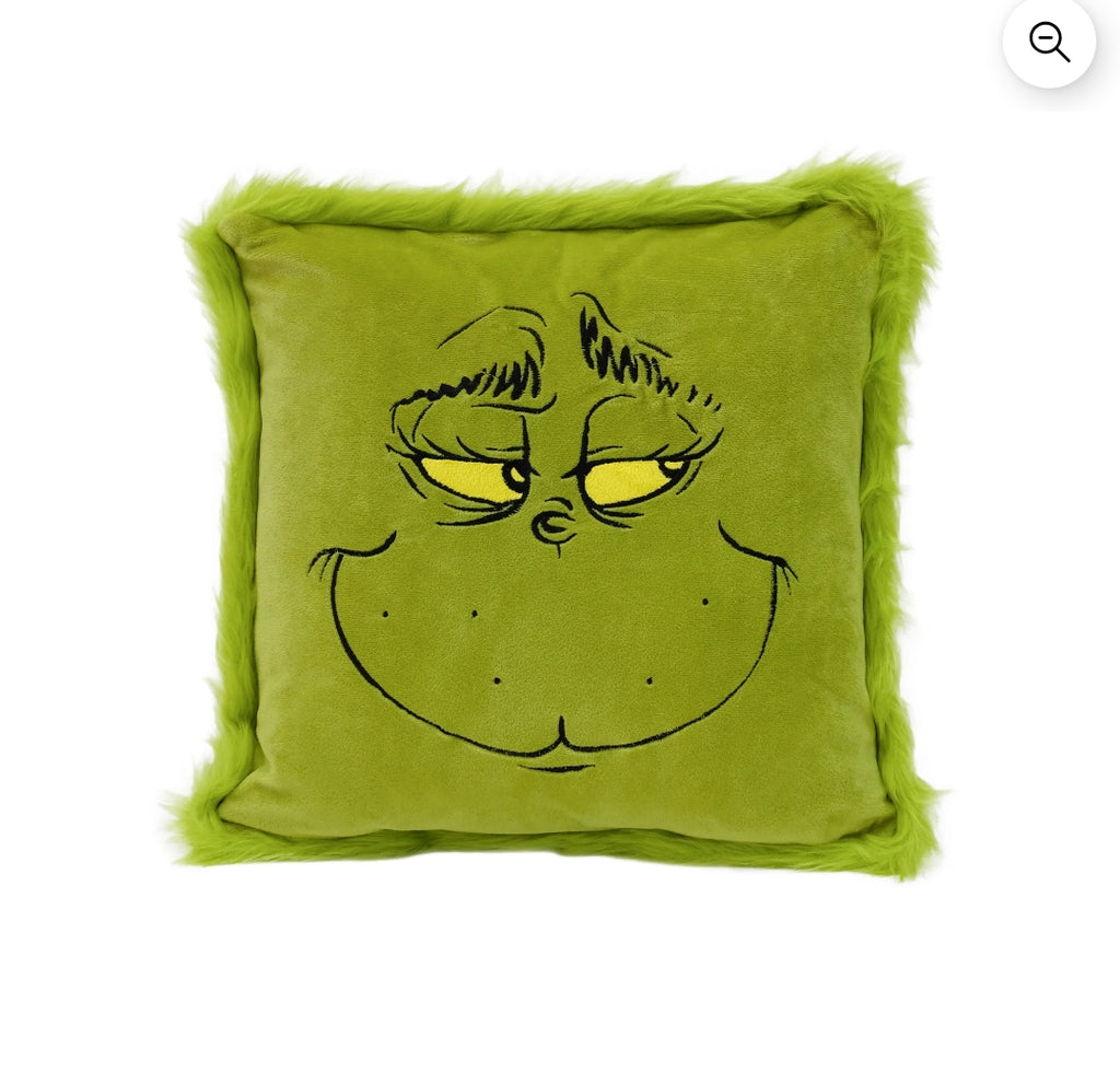 Grinch 16 Inch Furry Square Pillow, Green