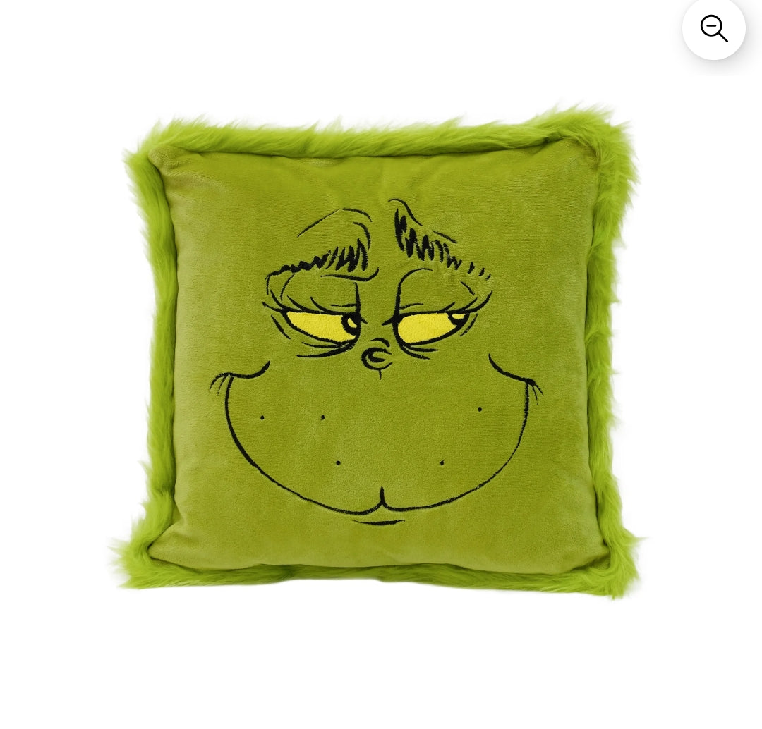 Grinch 16 Inch Furry Square Pillow, Green