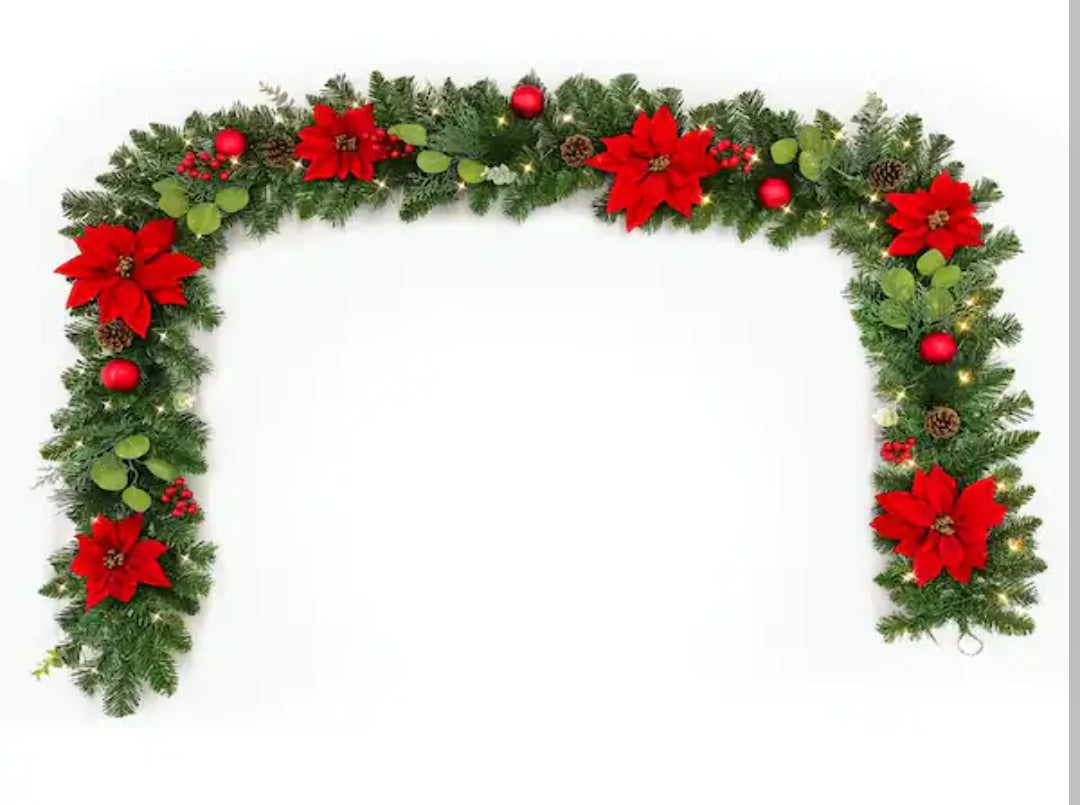 9 ft. Woodmoore Battery Operated Mixed Pine LED Pre-Lit Artificial Garland with Timer