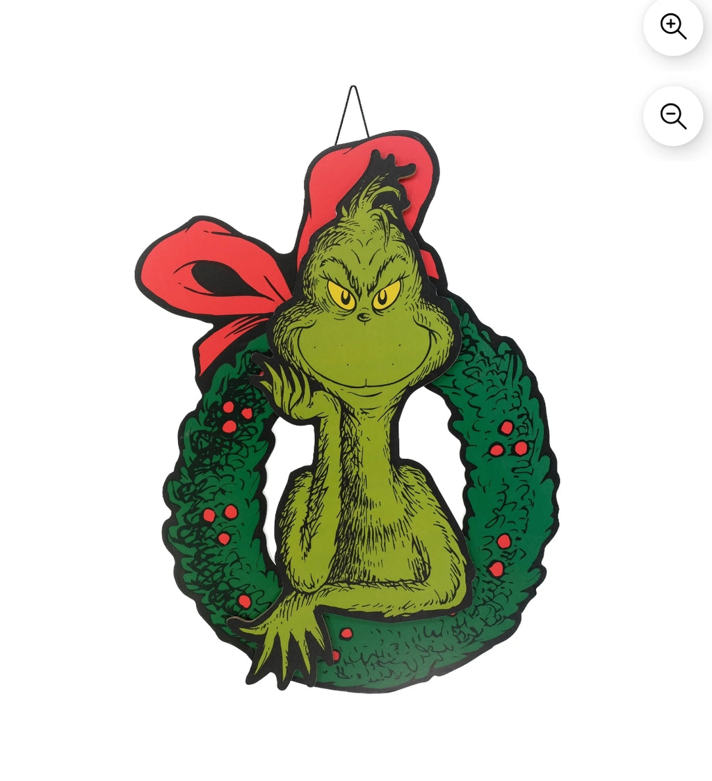 Grinch in Wreath Hanging Decoration, 16 inches Tall,