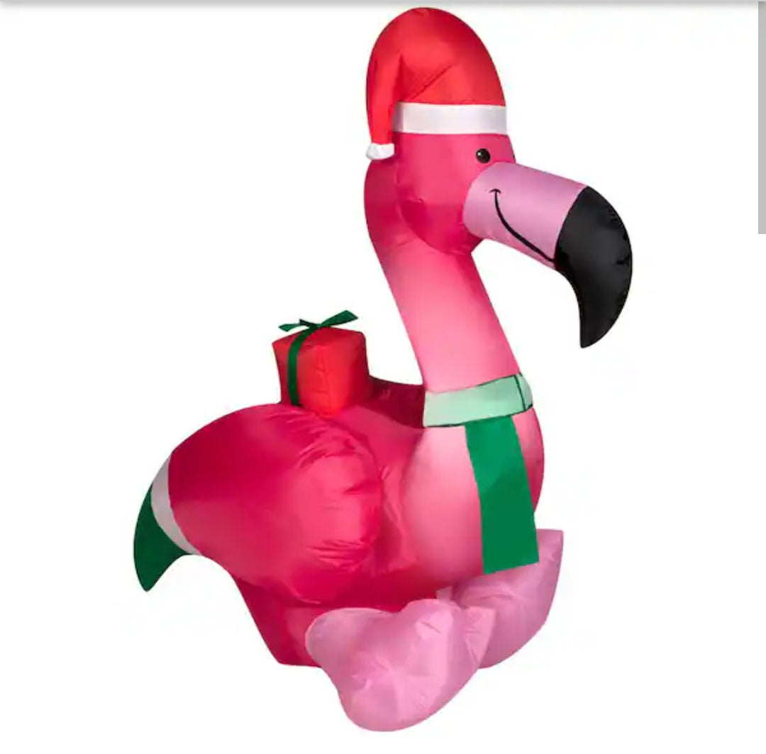 3.5 ft. H x 1.6 ft. W LED Airblown Holiday Lights Christmas Flamingo with Santa Hat Inflatable