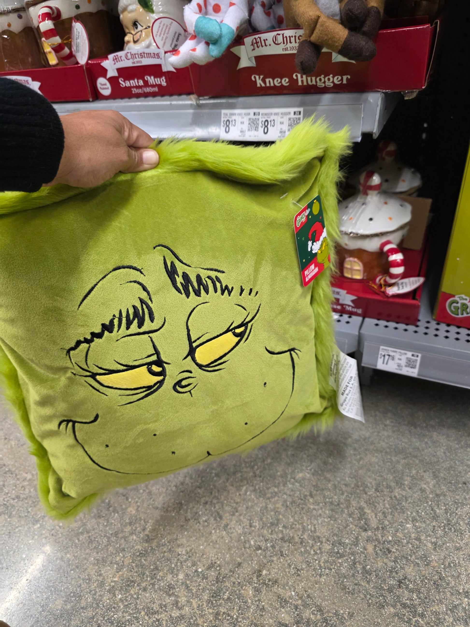 Grinch 16 Inch Furry Square Pillow, Green
