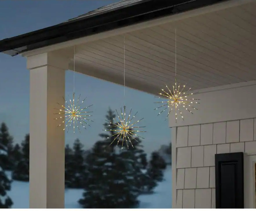 12 in. Battery Operated Twinkling LED Hanging Starburst Lights with Timer (3-Pack)