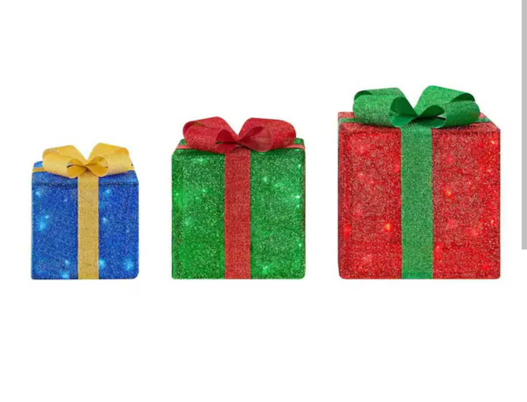 3-Piece Yuletide Lane LED Gift Boxes Holiday Yard Decoration