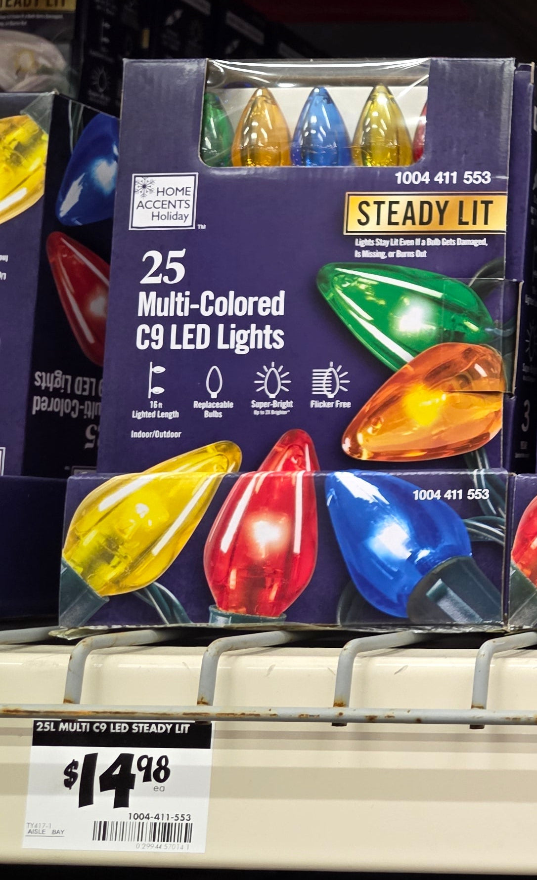 25 Steady Lit Super Bright C9 LED String Lights