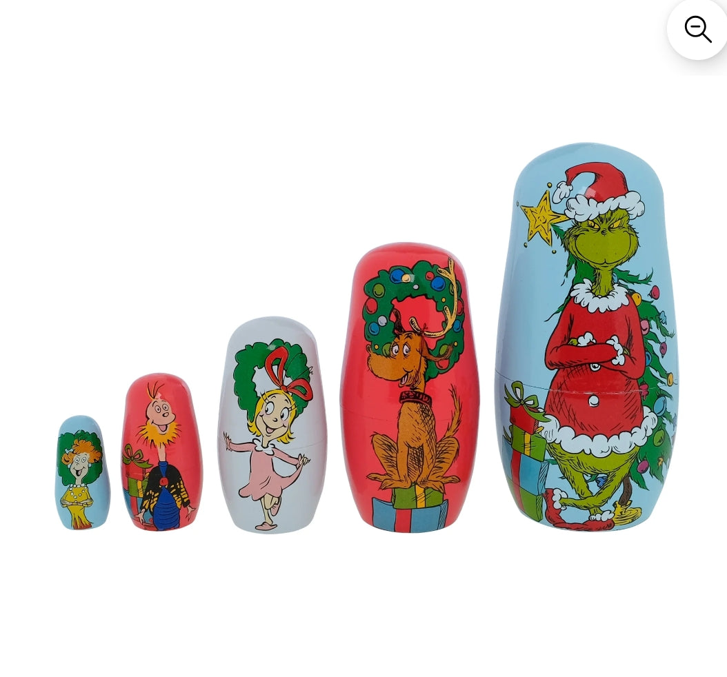Grinch 5 Piece Nesting Doll Set, Featuring Grinch and His Whoville Friends