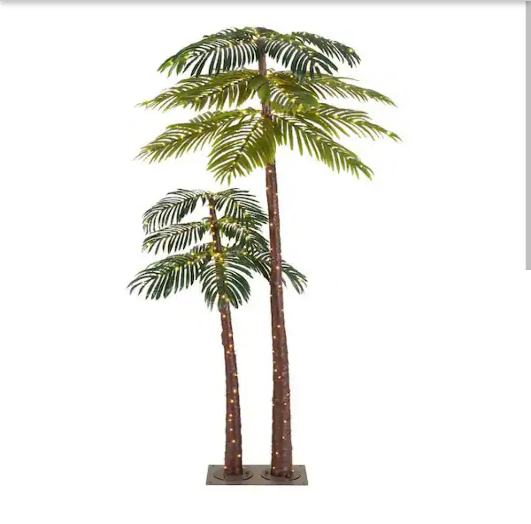 6 ft. Coastal LED Double Palm Tree Holiday Yard Decoration