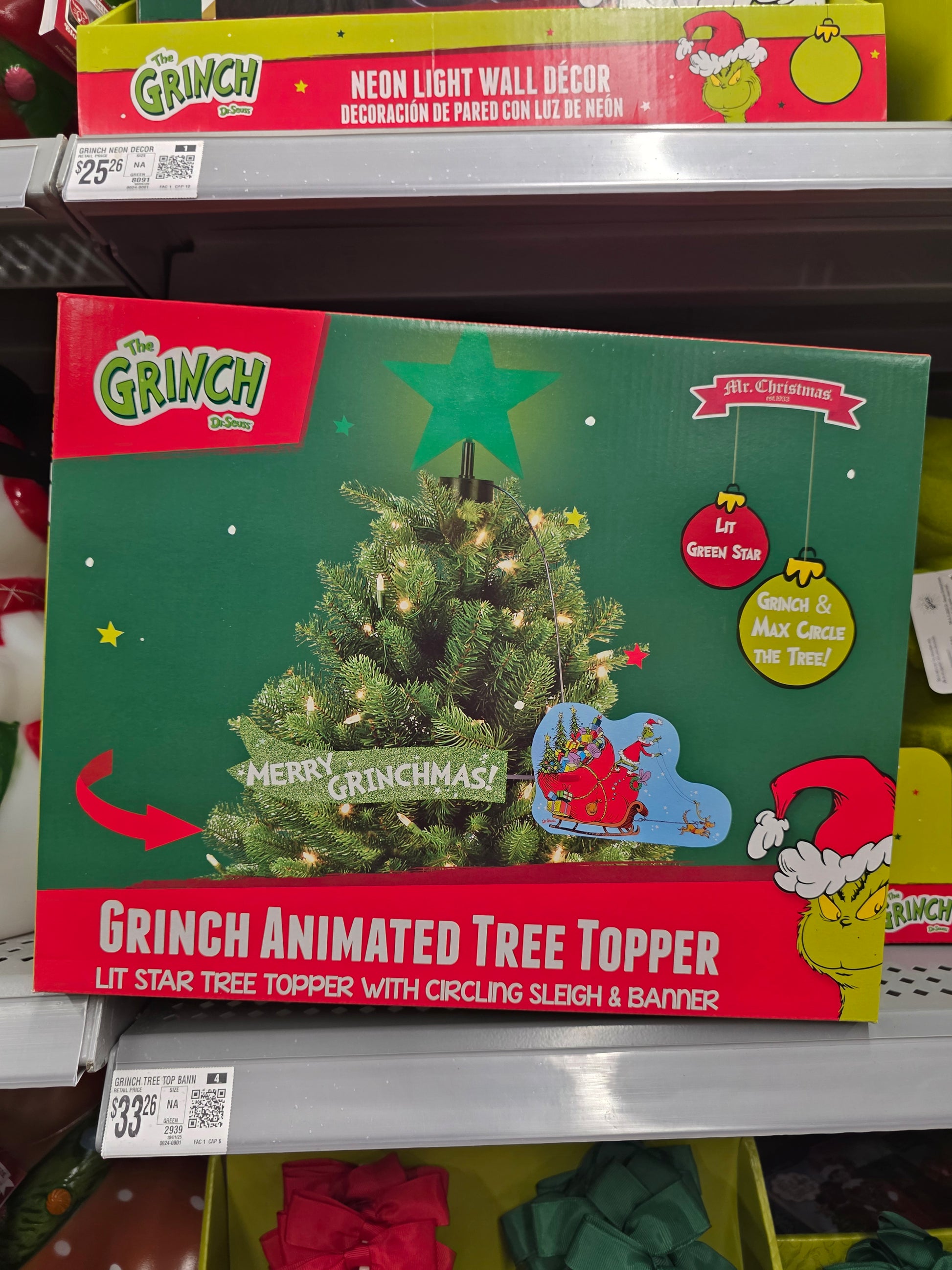 Grinch Sleigh Animated Christmas Tree Topper