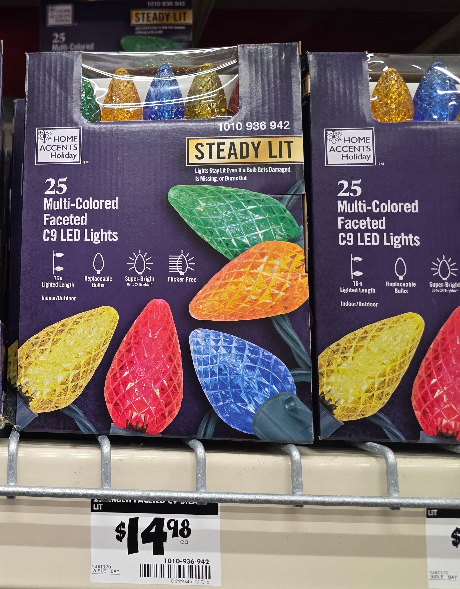 25 Multi-Colored Faceted Steady Lit Super Bright C9 String LED Lights