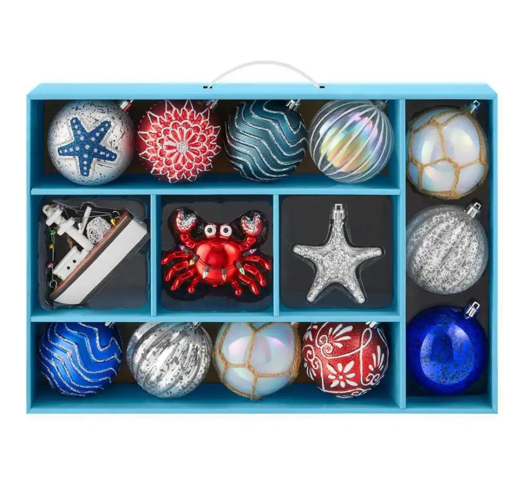14-Piece Coastal Shatter-Resistant Ornaments