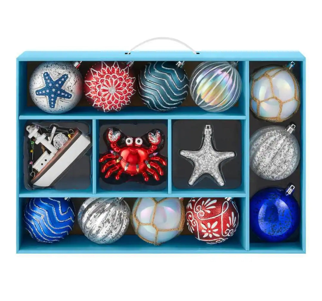 14-Piece Coastal Shatter-Resistant Ornaments