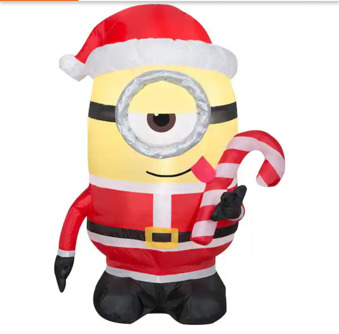 3.5 ft. Airblown-Minion Stuart Licking Candy Cane