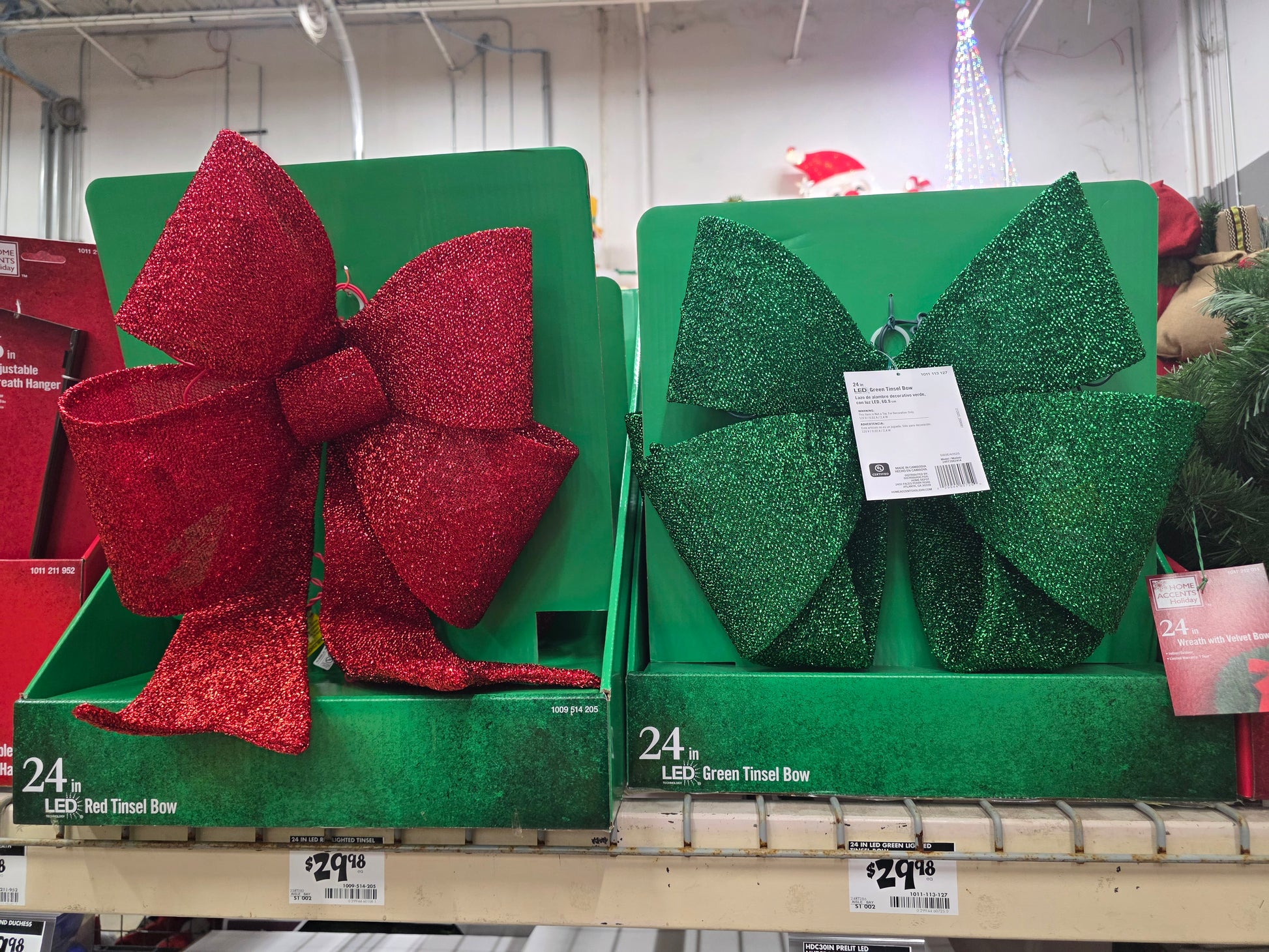 24 in. Yuletide Lane LED Red Tinsel Bow Holiday Yard Decoration